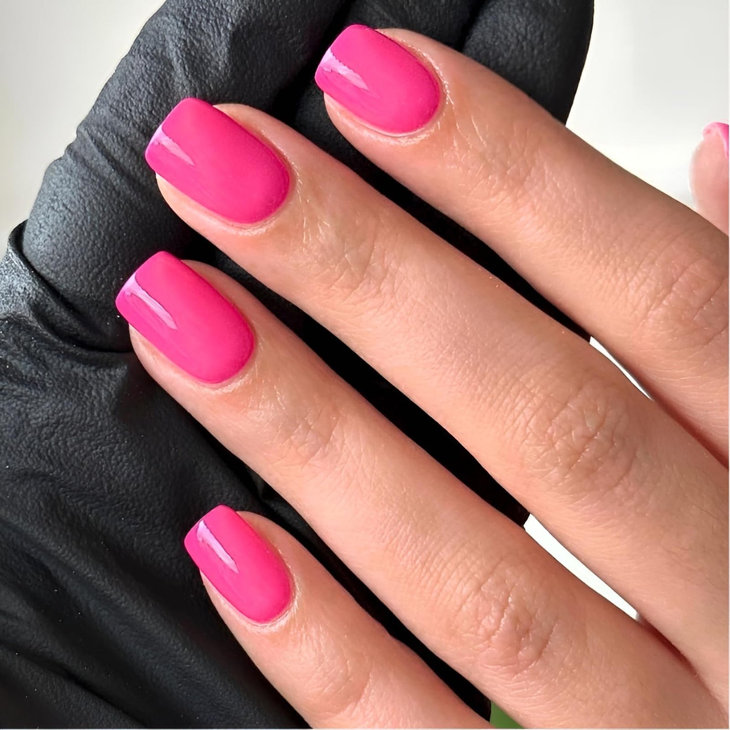 Pink Press on Nails Short Square Fake Nails Solid Color False Nails Press ons Acrylic Nails Glossy Glue on Nails Stick on Nails for Women and Girls