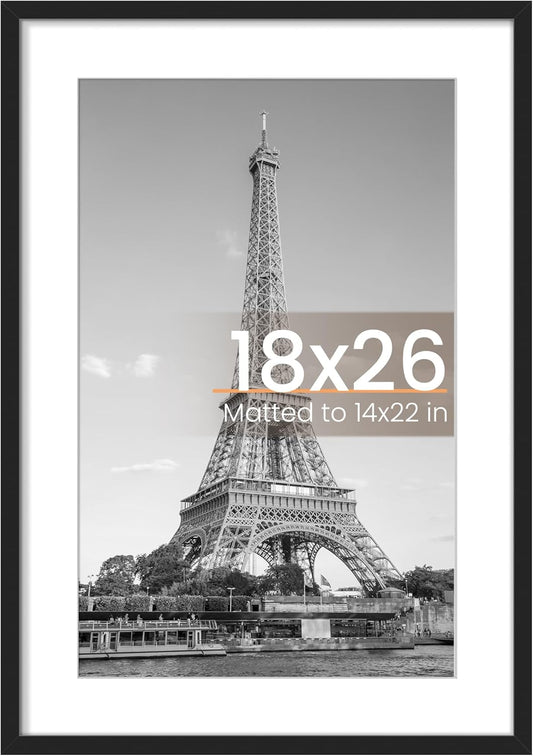 Upsimples 18x26 Picture Frame - Versatile Display for 14x22 Photos with Mat or 18x26 Without - Black, 1 Pack