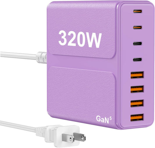 beniflt 320W 8-Port 65W USB C Charger Block, USB C Charging Station PD PC Laptop Fast Charger Adapter