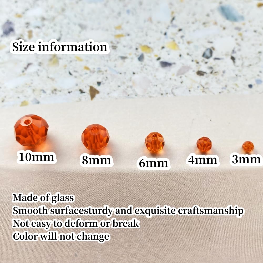 Xinhongo Crystal Glass Beads 100 Pieces 8mm Round Faceted Glass Spacer Beads for Jewelry Making Bracelet Earring Necklace DIY Craft Supplies(Orange)