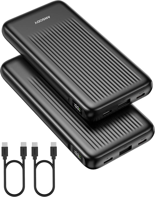 Ansody 2-Pack 10000mAh 22.5W 2 2 Pack Portable Charger, Slim USB C Power Bank Fast Charging with Outputs & Inputs