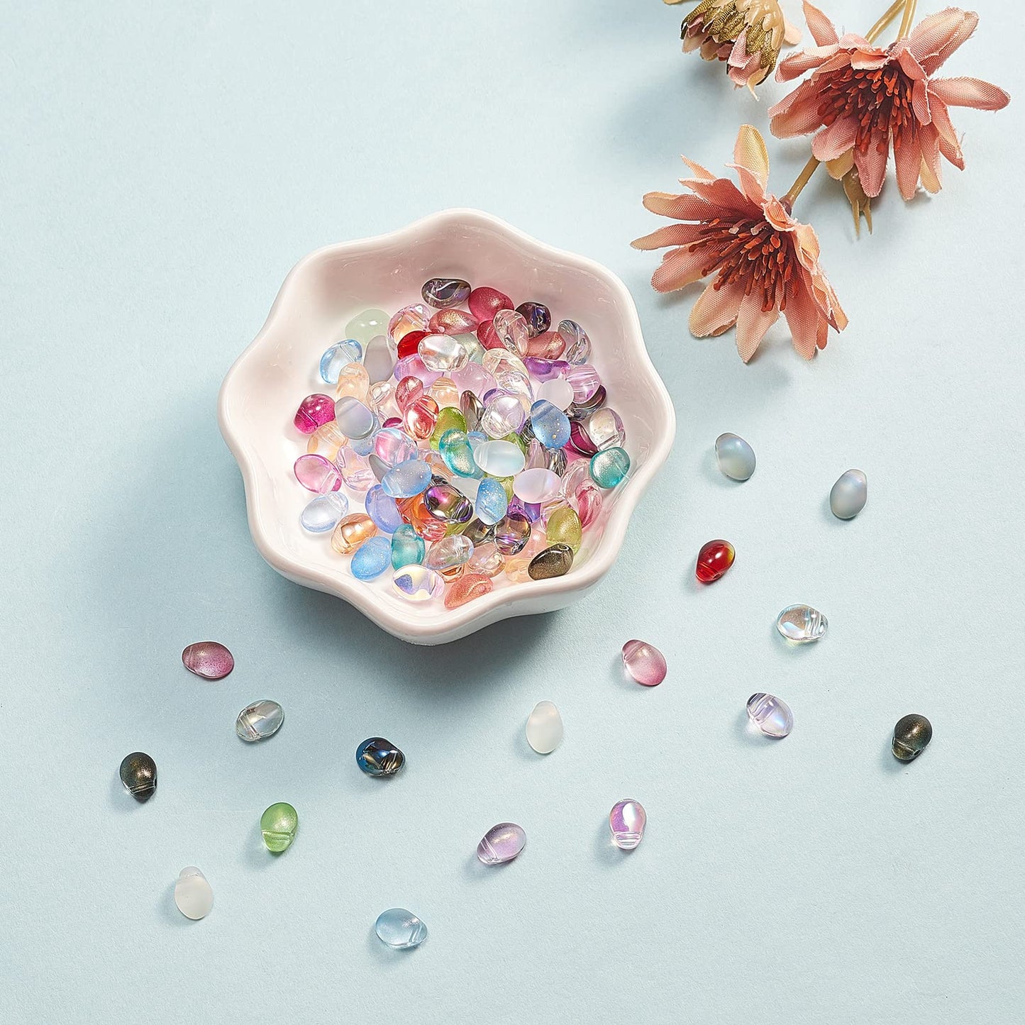 UR URLIFEHALL 100 Pcs Mixed Color Transparent Spray Painted Glass Oval Charms for Earring Bracelet Necklace Jewelry DIY Craft Making