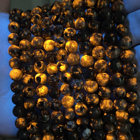 10MM 36PCS Flame Yooperlite Stone Beads Loose Beads for Jewelry Making DIY Bracelets Show Flame Color Under the Irradiation of UV Lamps