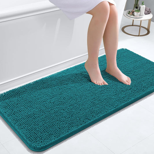 OLANLY Bathroom Runner Rugs - Soft Absorbent Chenille Bath Mats | Quick Dry, Machine Washable, 47x20, Deep Lake