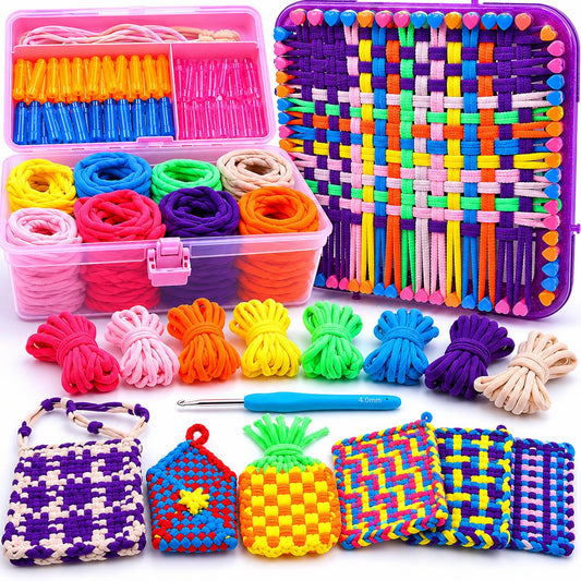 Weaving Loom Kit Toys Crafts - Arts and Crafts for Kids and Adults - Great Birthday Gifts for Girls Ages 6 7 8-12 13 Years Old - Sturdy Frame Potholder Loom Making Kits Portable Box and Craft Loops