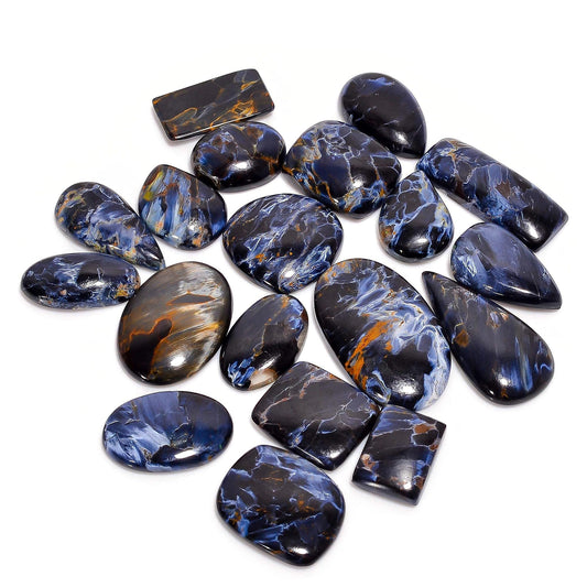 Gemkora 3 to 5pcs Black Pietersite Cabochon Gemstones for Jewelry Making, Chatoyant Crystals, Wholesale Stones Lot Supply, Mix Pack, Birthstone, Healing Crystals