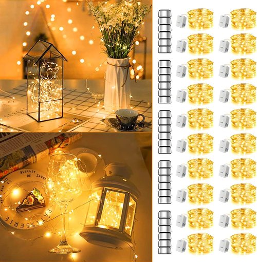 MUMUXI Fairy Lights - 20 Pack 7.2ft Battery Operated Mini LED Twinkle Lights | Waterproof Copper Wire Warm White