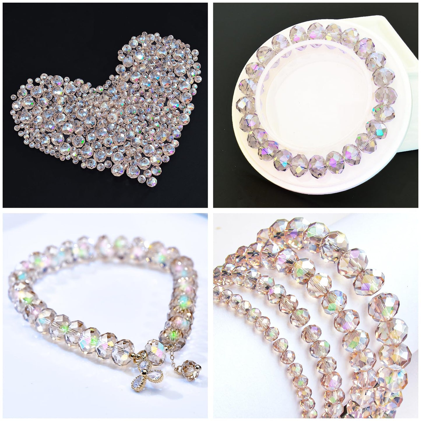 Laopottbeads 220Pcs 10mm Crystal Glass Beads for Jewelry Making Beads for Bracelets Necklace Pendants Making Supplies(Silver Champagner)
