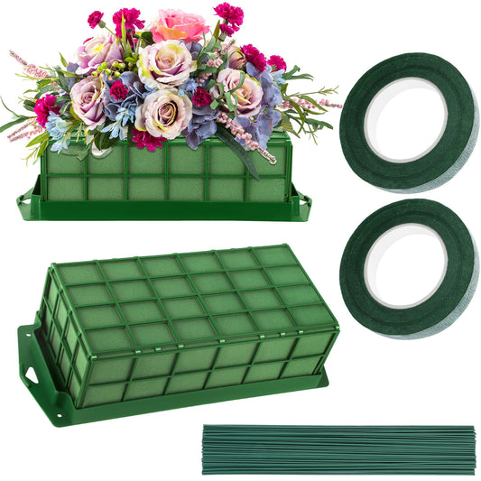 Aodaer 2 Pieces Floral Foam Cage with Floral Foam for Fresh and Artificial Flowers Rectangle Dry and Wet Flower Cage Bowl Holder for Wedding, Home and Garden Arrangement Decorations