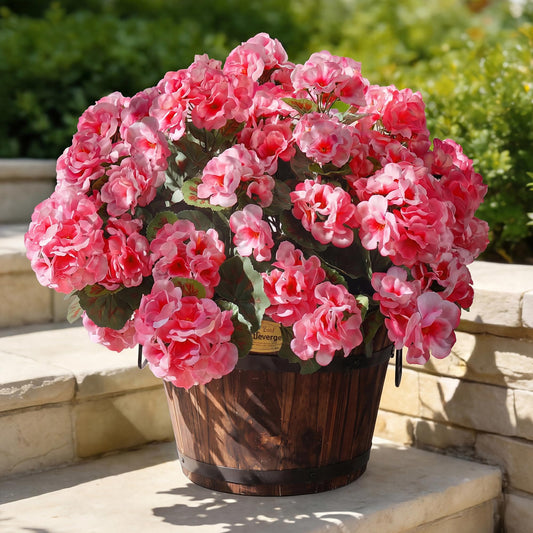 Apexion Artificial Geranium Flowers for Outdoors, 6 pcs Silk Geraniums Fake Flowers UV Resistant Faux Plants for Front Door Garden Porch Planter Decoration (Pink)