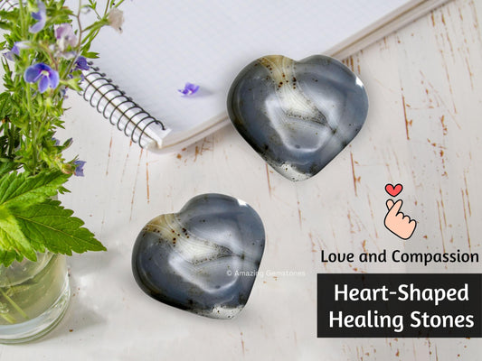 Amazing Gemstone Dendrite Agate Crystal Heart Palm Stone - Pocket Massage Worry Stone for Natural Body Chakra Balancing, Reiki Healing and Crystal Grid