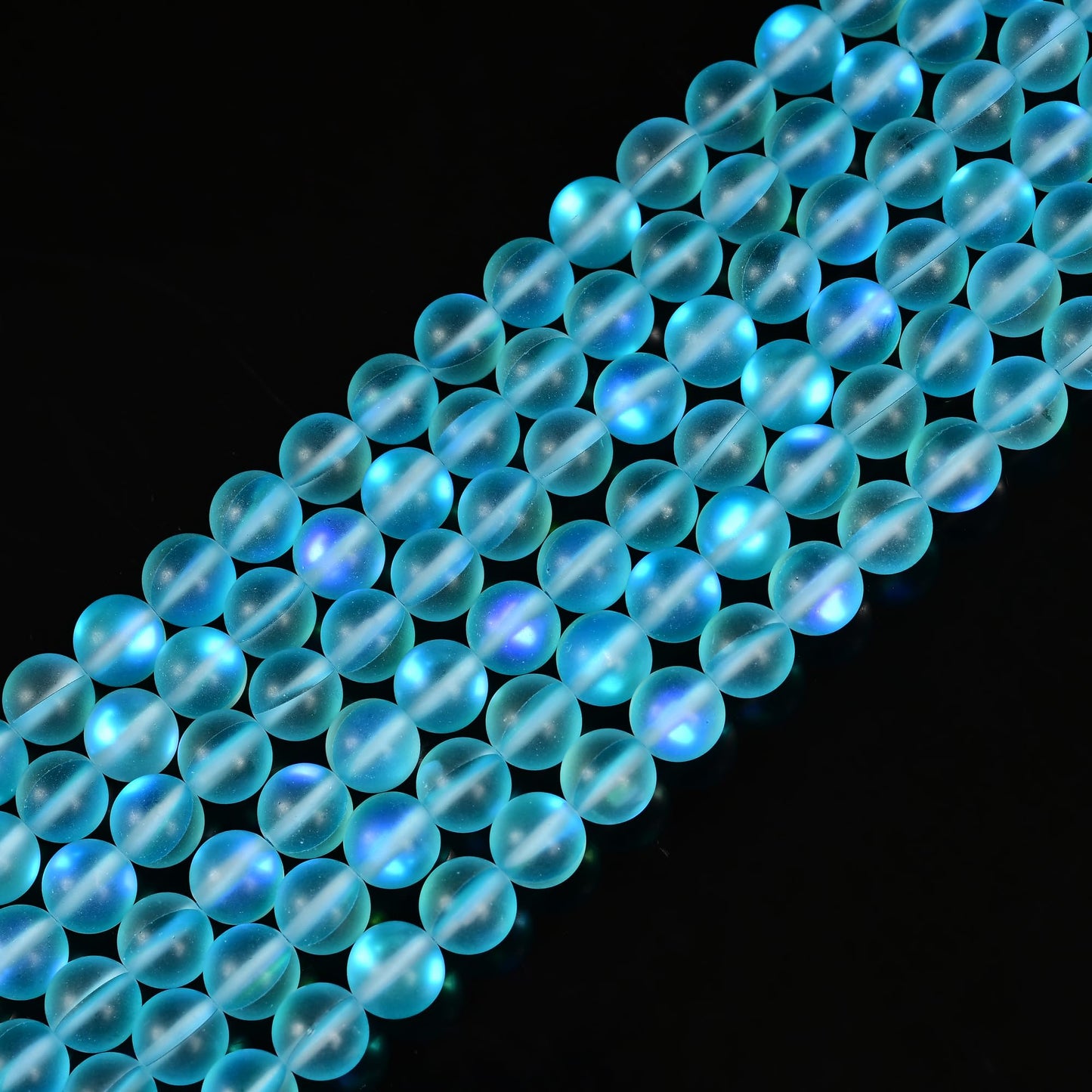 8mm Matte Aqua Blue Mermaid Aurora Crystal Glass Bead, Glitter Round Synthetic Moonstone Beads for Jewelry Making Bracelets