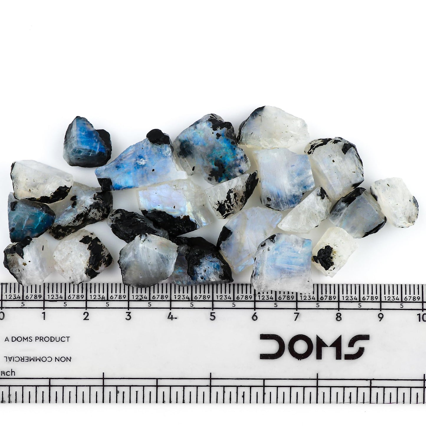 Gemkora 50 ct. Natural Blue Flash Raw Tourmilated Moonstone Crystal Rough Gemstone, Rock, Jewelry Making Supplies, Chakra Healing, Meditation, Art-DIY Stone, (8 to 10pcs) (10-15mm)