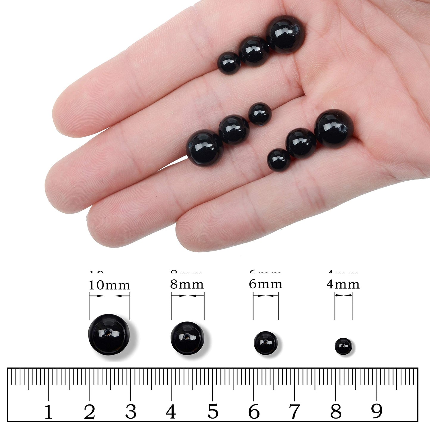 AD Beads Natural Gemstone Round Loose Beads 15" for Bracelet Necklace Earrings Jwelery Making Crafts DIY (10mm, Black Onyx)