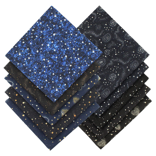 10pcs Quilting Print Fabric 19.9"X19.9" Cotton Fat Squares Sheets Printed Starry Sky Supplies for Sewing Patchwork Scrapbooking DIY Craft