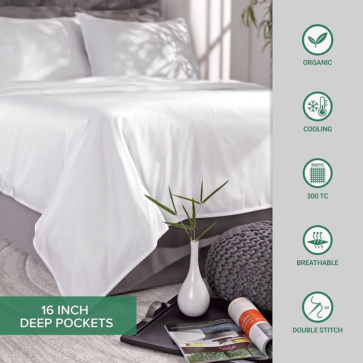 Pure Bamboo King Sheets - Luxuriously Soft 100% Organic Viscose Bed Sheet Set | Cooling & Durable (King, Almond)