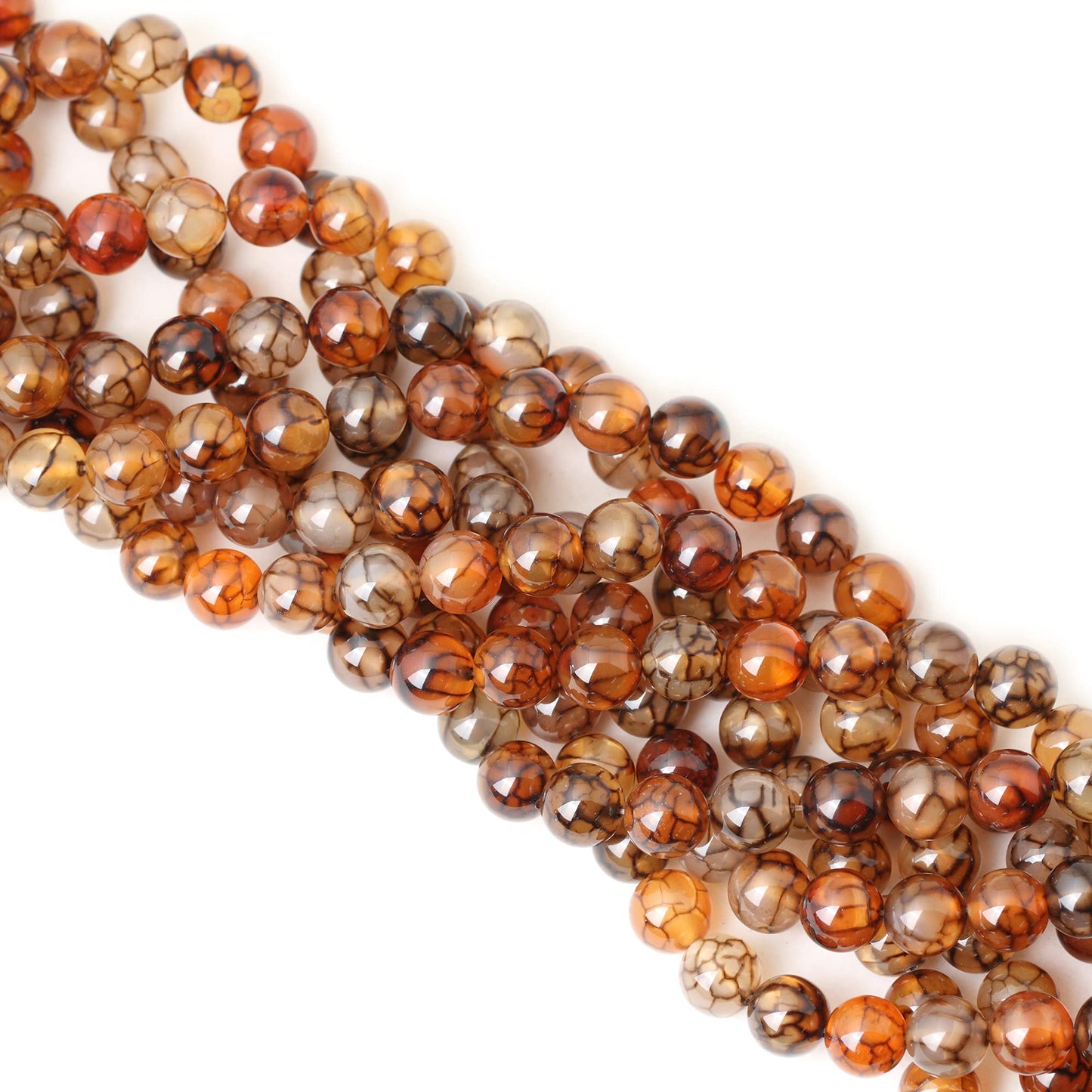 CHEAVIAN 35PCS 10mm Coffee Dragon Vein Agate Gemstone Round Loose Beads for Jewelry Making 1 Strand 15"