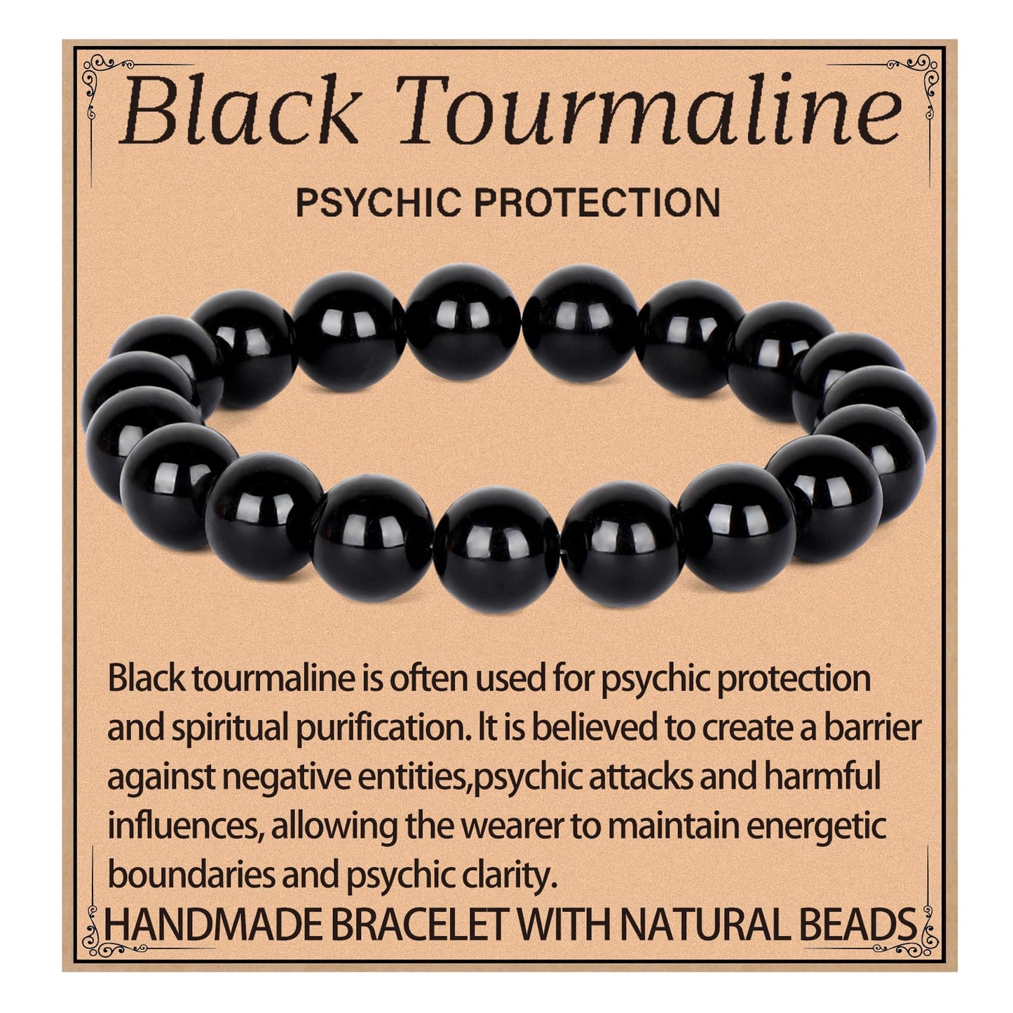 LPBeads Handmade Natural Gemstone Stretch Elastic 10mm Black Tourmaline Bracelet Healing Crystal Round Stone Beads Jewelry Gifts for Women Men