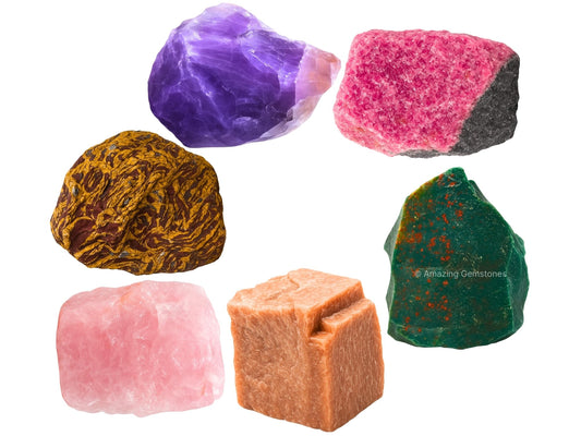 Amazing Gemstone Crystals for Pleasant Period Menstrual Cycle Menses, Set of 6 Blood Stone, Rose Quartz, Peach Moonstone, Mariyam Jasper and Rhodonite Healing Crystals and Stones