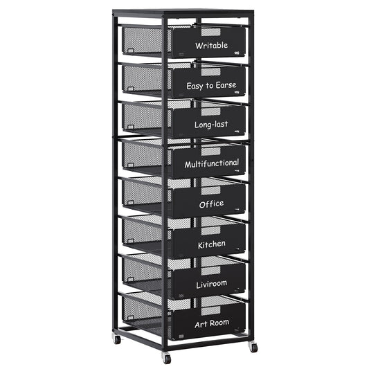 EasyPAG Rolling Storage Cart With 8 Drawers, Metal Craft Organizers And Storage Cart With Wood Tabletop, 30 Lbs Capacity Per Drawer For Home Office Classroom And Dorm, Black