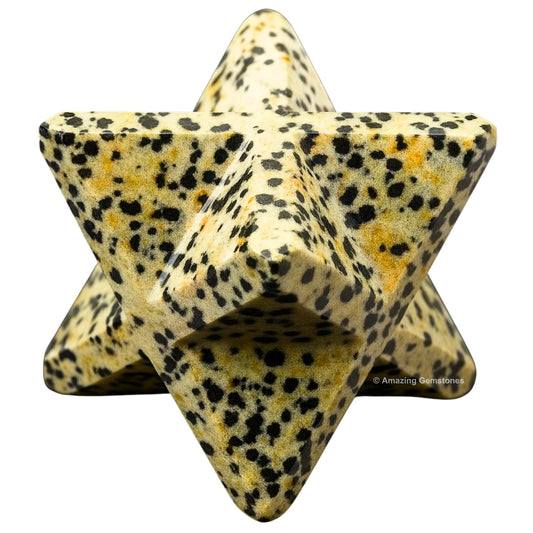 Amazing Gemstone Dalmatian Jasper Merkaba Crystal - 1.5 Inches Metaphysical Merkaba Star for Meditation - Energetic Tetrahedron Crystal and Healing Stones for Spiritual Growth and Healing (35-40mm)