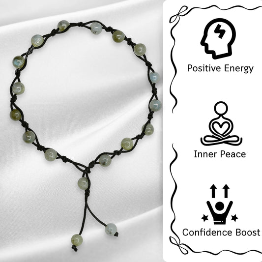 Amazing Gemstone Labradorite Anklet Ankle Bracelets for Women - Waterproof Beaded Healing Crystal Anklets, Plus Size Chakra Gemstone Bead Anklet (Stretchy Adjustable - Hand Knotted)