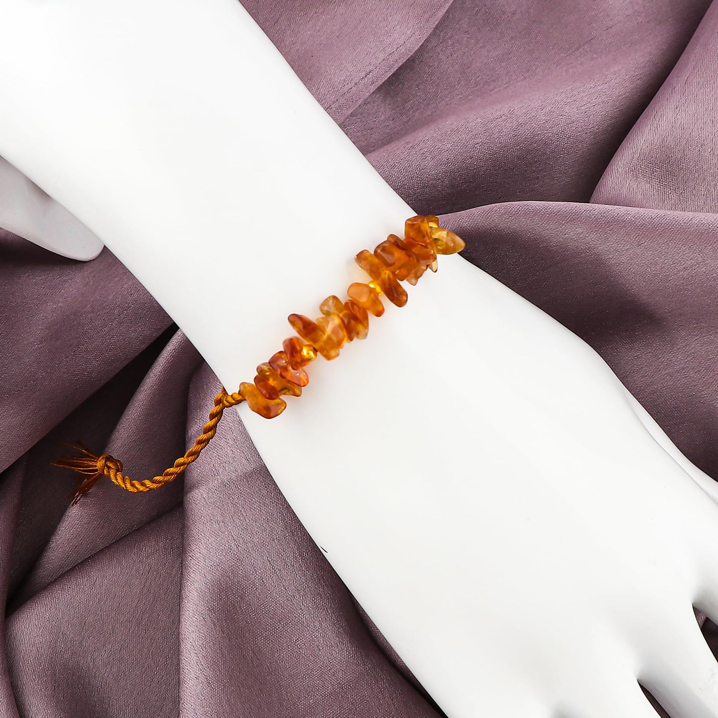 GEMSYMPHONY Citrine Gemstone Chips Rope Bracelet – Adjustable Handmade Crystal Chip Bead Bracelet for Women & Men, Natural Stone Healing Jewelry, Boho Style, Unisex Spiritual Gift (Citrine)
