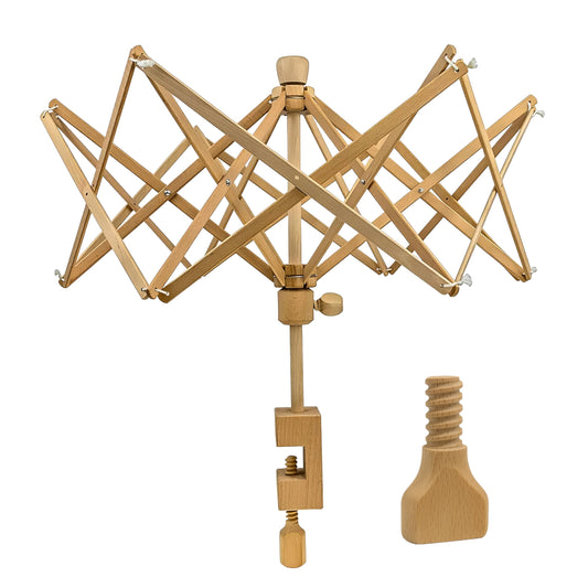 Mars Export Wooden Umbrella Swift Yarn Winder - Heavy Duty Beech Wood Hand Operated Bobbin Holder for Knitting & Crocheting, Holds up to 6' Circumference Skein