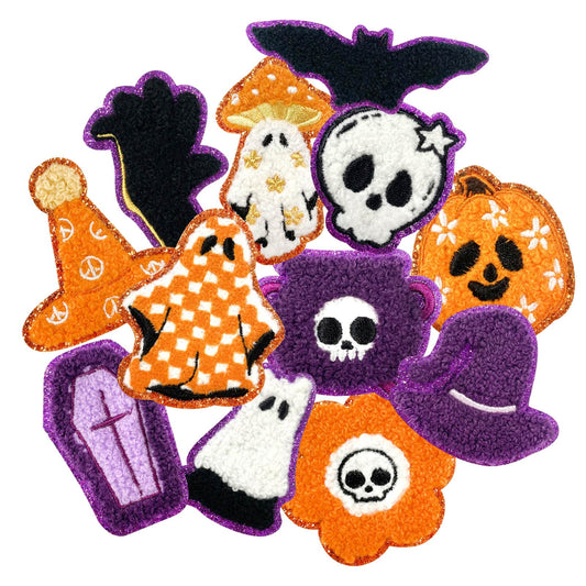 12-Piece of Halloween Ghost Pumpkin Skull Patch, Iron-on/Sew-on Funny Badge Patch Applique Embroidered Patches for Clothing, Jeans, Backpacks, Hats, DIY Accessories & Crafts, Bags, Jackets