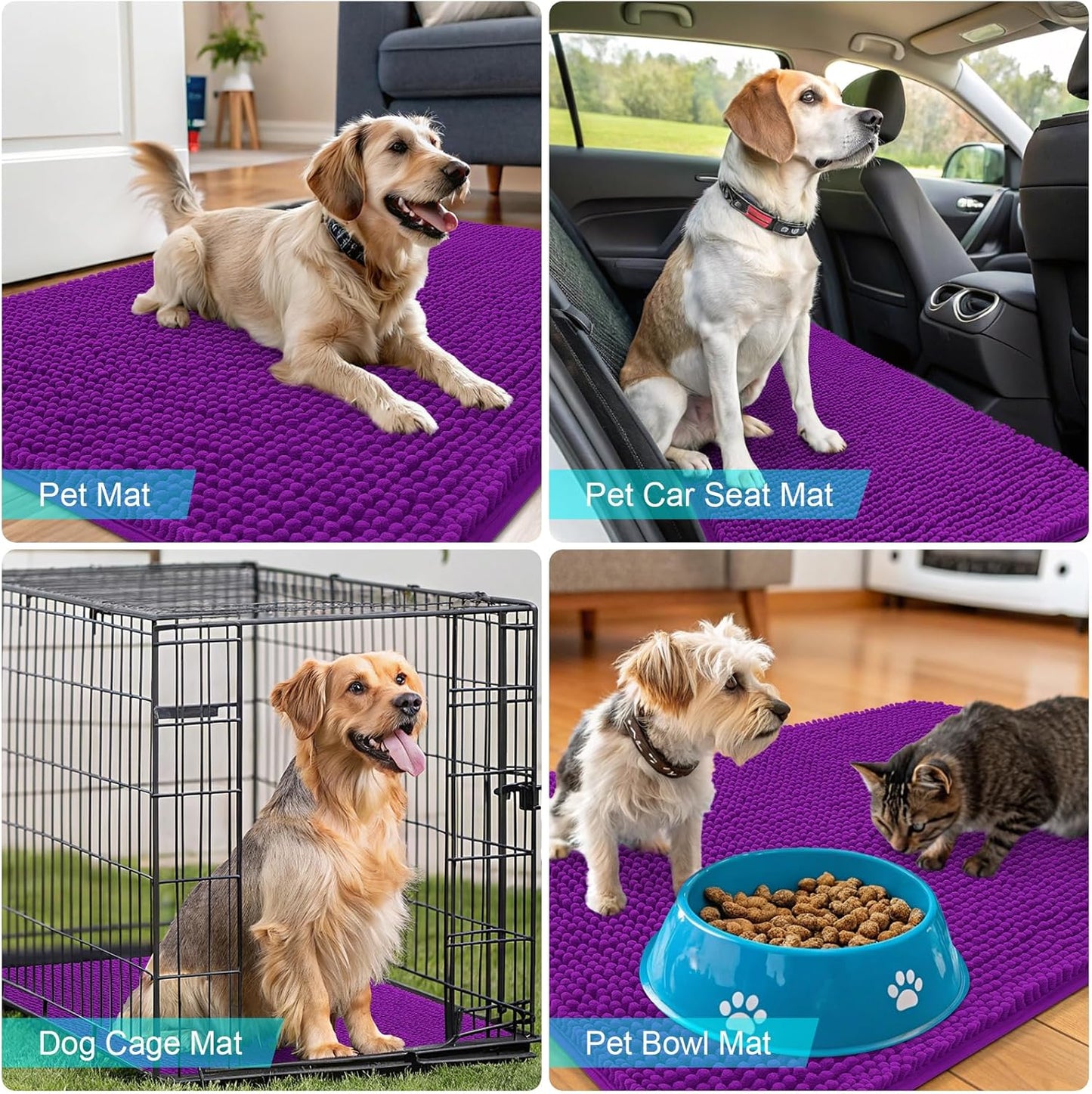 OLANLY Dog Door Mat - Absorbent Non-Slip Washable Doormat for Muddy Paws | 59x35 Purple Chenille Mat