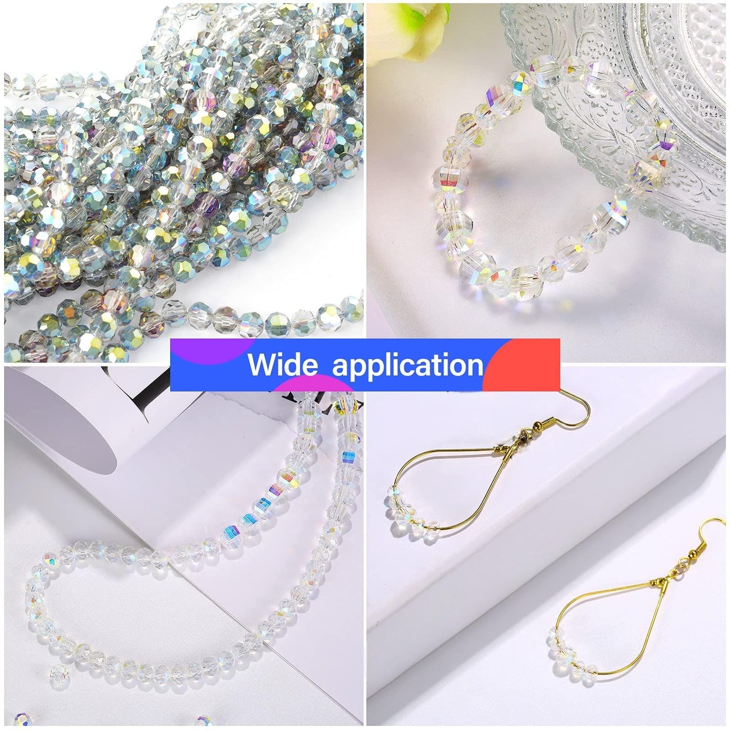 WILLBOND 600 Pcs Crystal Glass Beads for Jewelry Making Bulk Suncatcher Faceted Rondelle Loose Gemstone for Valentine's Day, Irish Holiday, Easter Bracelet DIY Crafts 8mm, 6mm, 4mm(AB Color)