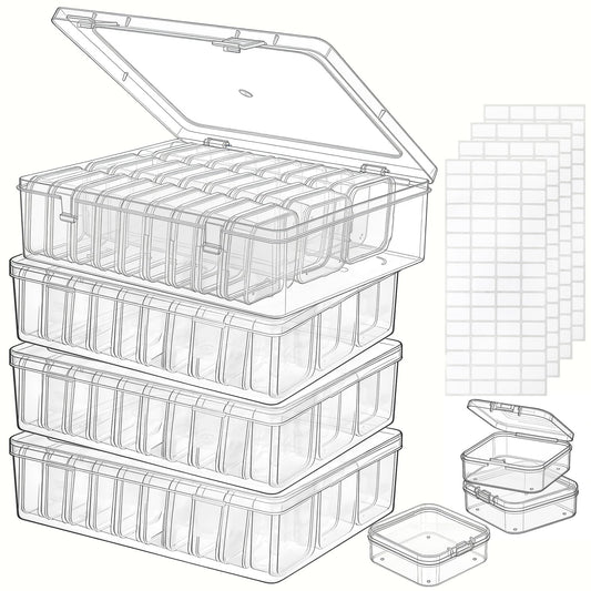 124 Pack Bead Organizer Box (4 Large Boxes and 120 Small Boxes), Jewelry Organizers and Storage with 256 Stickers, Suitable for Home and Office Storage of Handicrafts