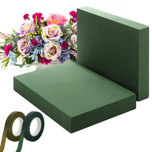 Elcoho 2 Pack Large Floral Foam Base 15.7"L x 11.8"W x 2.4"H Floral Foam Block with 4 Floral Tape Wet Dry Floral Foam Brick for Home Wedding Centerpieces Fresh or Artificial Flowers DIY Arts Crafts