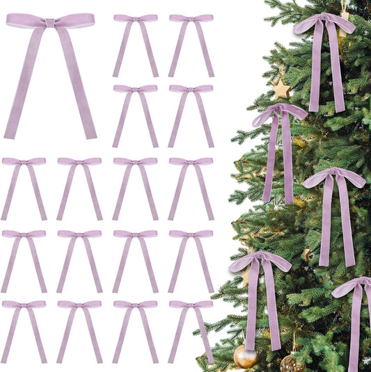 Skiennix 24 Pcs Velvet Bows - Vintage Ribbon Bows for Christmas Tree & Crafts | Light Purple, 5 x 7 Inch