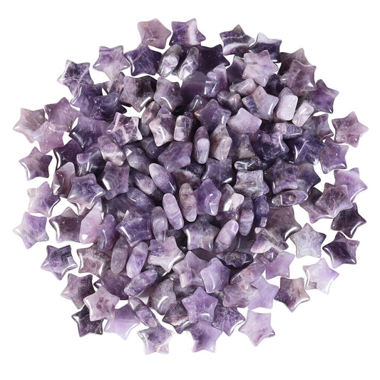 SUNYIK Pack of 20 Mini Star Crystal Pocket Stone, Healing Crystal Worry Stone for Reiki Meditation Anxiety Stress Jewelry Making, Amethyst Crystal Stone