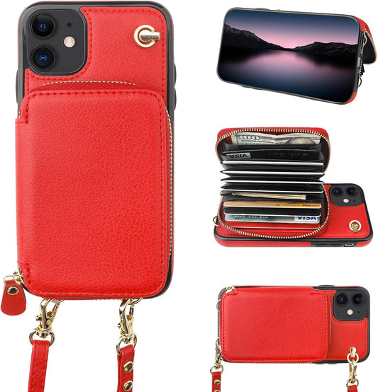 Bocasal 11, 6.1 Inch Crossbody Wallet Case for iPhone RFID Blocking Leather Purse Case with Card Holder, Protective