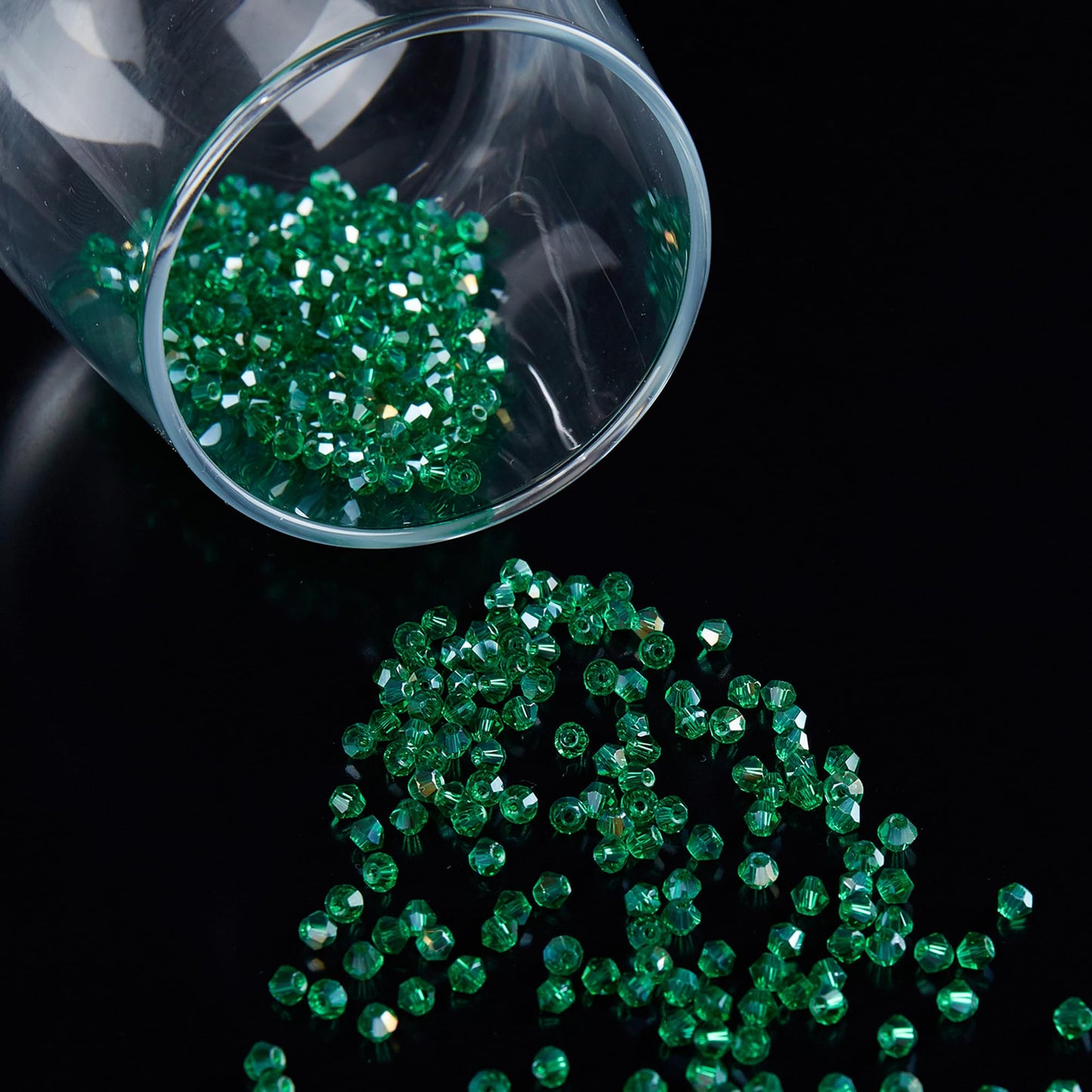 Laopottbeads 1200PCS 3mm Bicone Crystal Glass Beads for Jewelry Making, Sparkling Mini Beads for Suncatchers, DIY Bracelets & Craft Projects (Malachite Green)