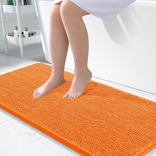 OLANLY Bathroom Runner Rugs - Extra Soft Chenille Bath Mats | 47x24, Quick Dry, Machine Washable, Orange