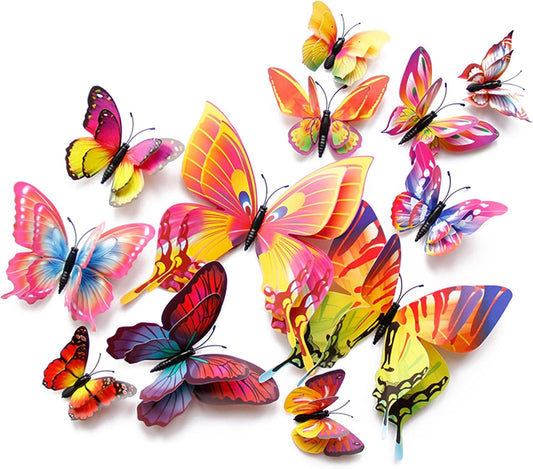 OPSEAM 3D Butterfly Wall Decor - 24 PCS Colorful Stickers with Magnets for Party Decorations
