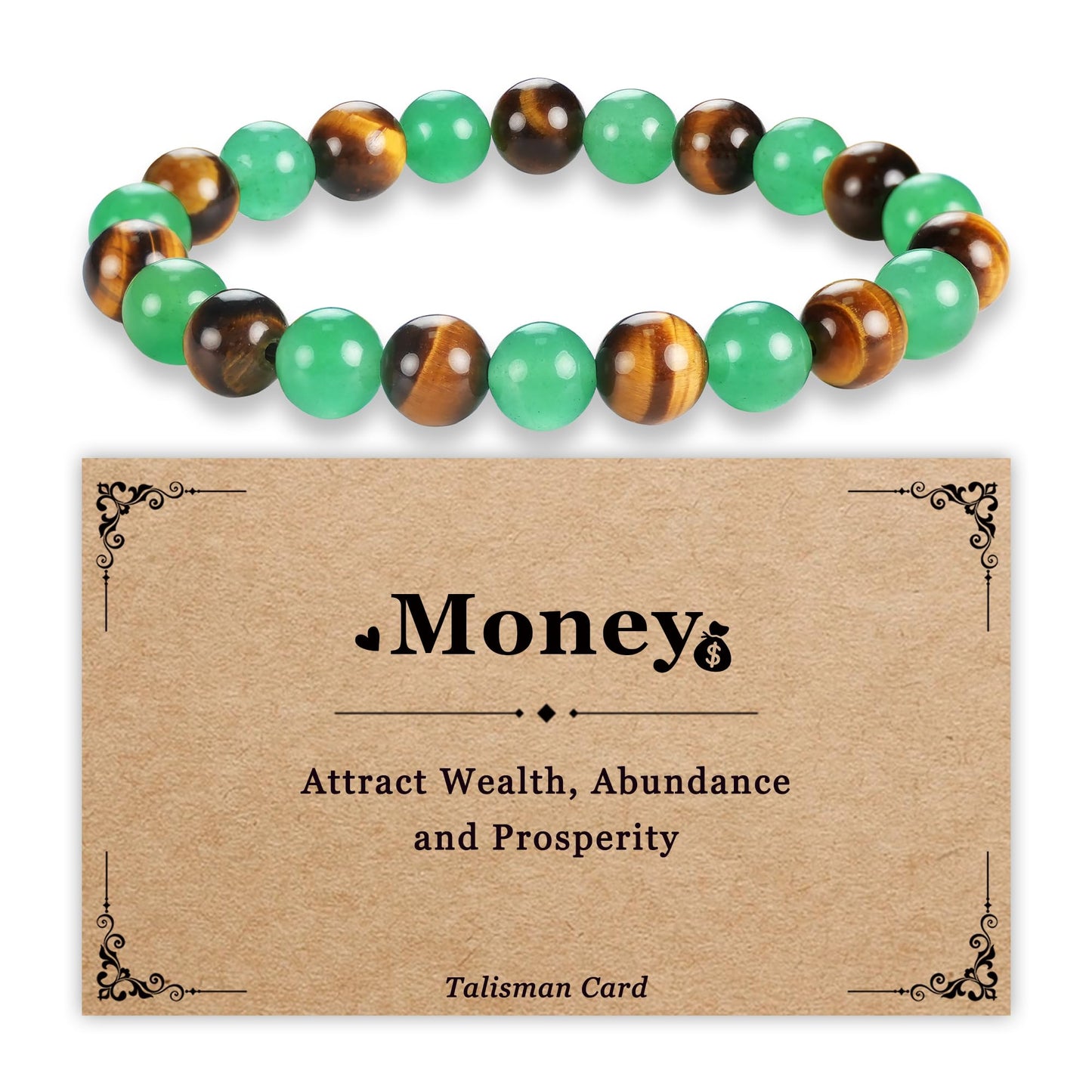 PEALICIOUS Money Bracelets for Women Natural Green Jade and Tiger Eye Summer Bracelets, Adjustable Money Beaded Braclet, Crystal Jewelry for Good Luck Green Gifts for Women