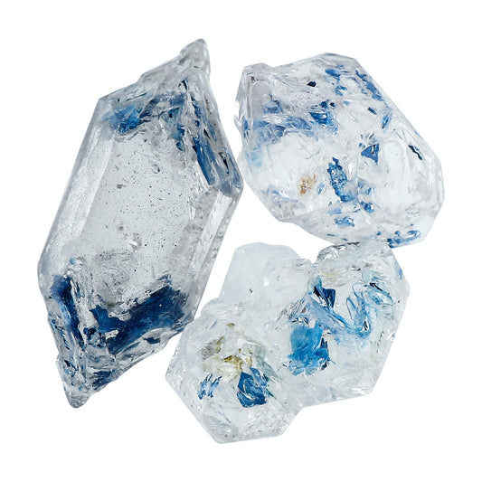 CRYSTALIS (3pcs) (50+cts) Natural Rare Blue Herkimer Diamond Raw Crystals, Loose Gemstone Wholesale Bulk Rough Jewelry Making Supply, Wire Wrapping, DIY, Gem Collectibles (18-24mm)