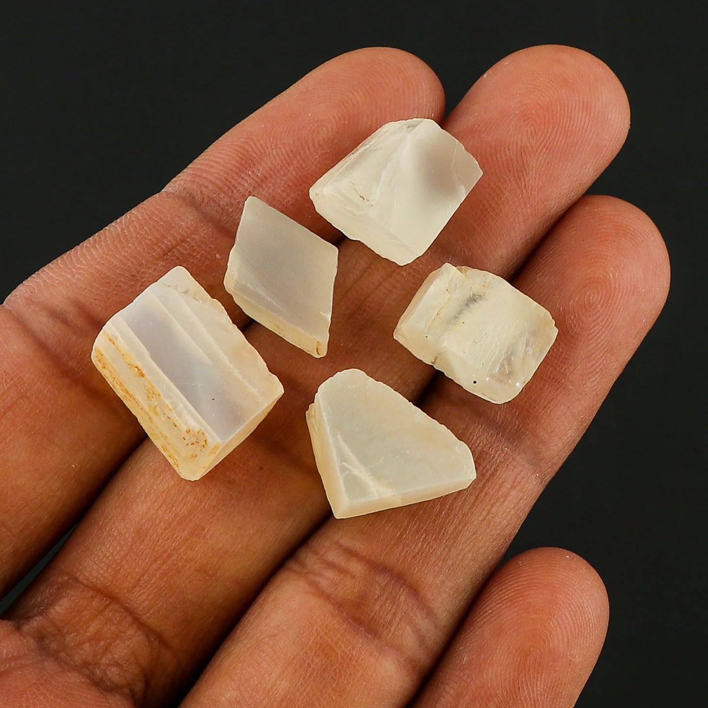 CRYSTALINES 5pcs, Wholesale Natural Raw White Moonstone Gemstone, Rough Stones Lot, Bulk Loose Supplies for Jewelry Making, DIY Crafts, Healing Crystals, June Birthstone, Gem Collection