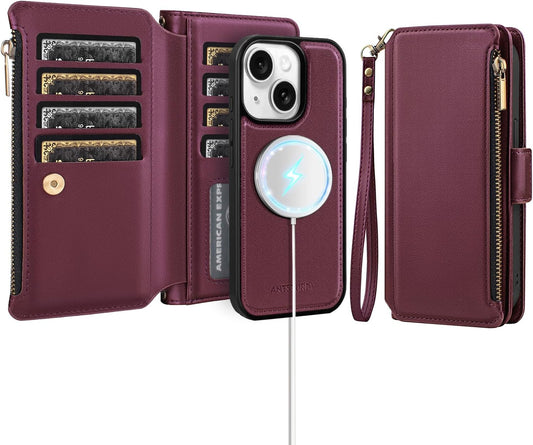 Antsturdy 2 1 15 Compatible with Magsafe Magnetic in Detachable iPhone Wallet Case with Credit Card Holder Slots,PU