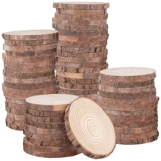 SOUJAP 60 PCS 4.3-4.7 inch Natural Wood Slices, Unfinished Round Wooden Slices, Log Discs Circles for DIY Crafts, Ornament, Coaster