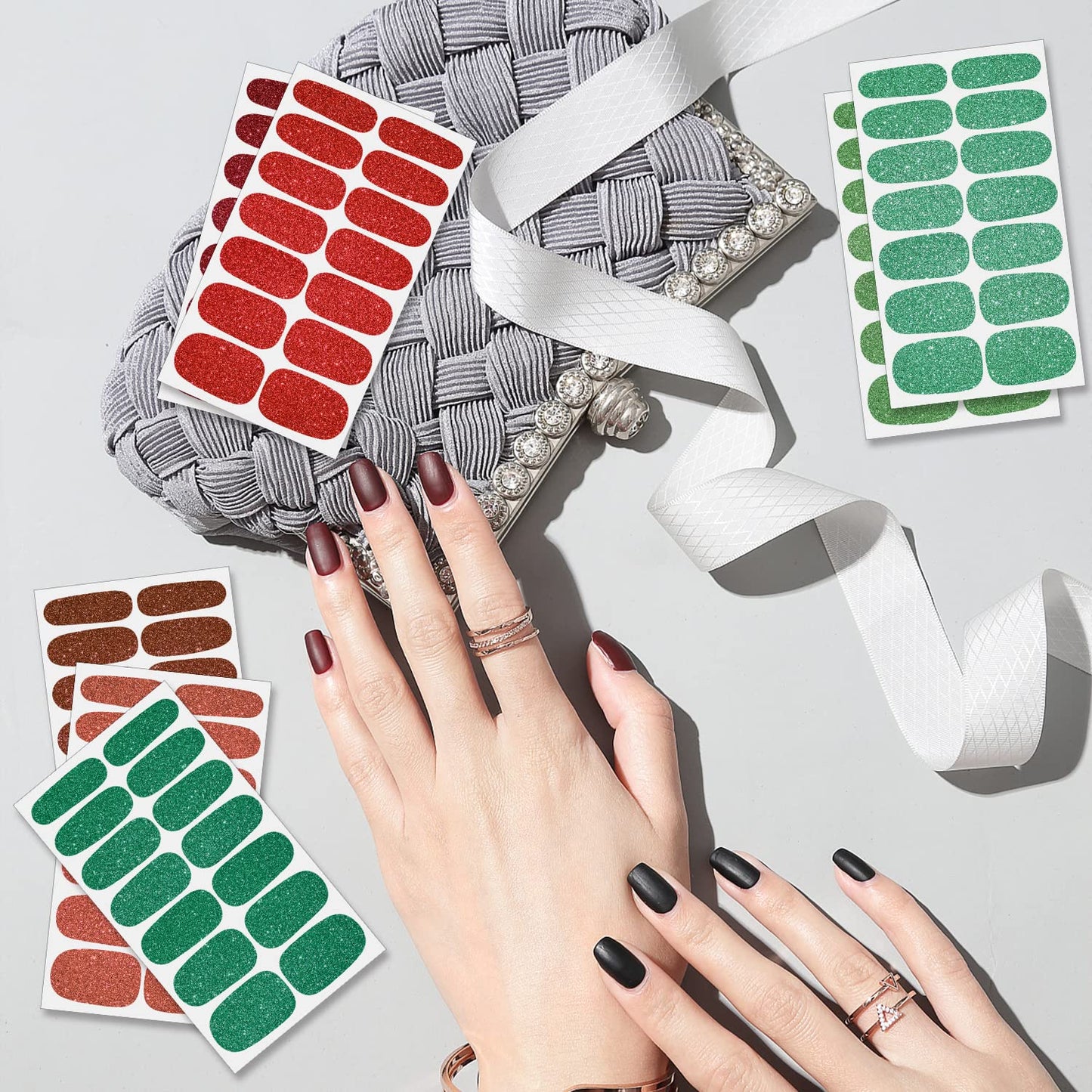 SILPECWEE 24 Sheets Nail Wraps for Women Glitter Nail Polish Strips Self Adhesive Nail Polish Stickers Gel Nail Strips Fingernail Manicure Stickers for Nail Art with 1pc Nail File