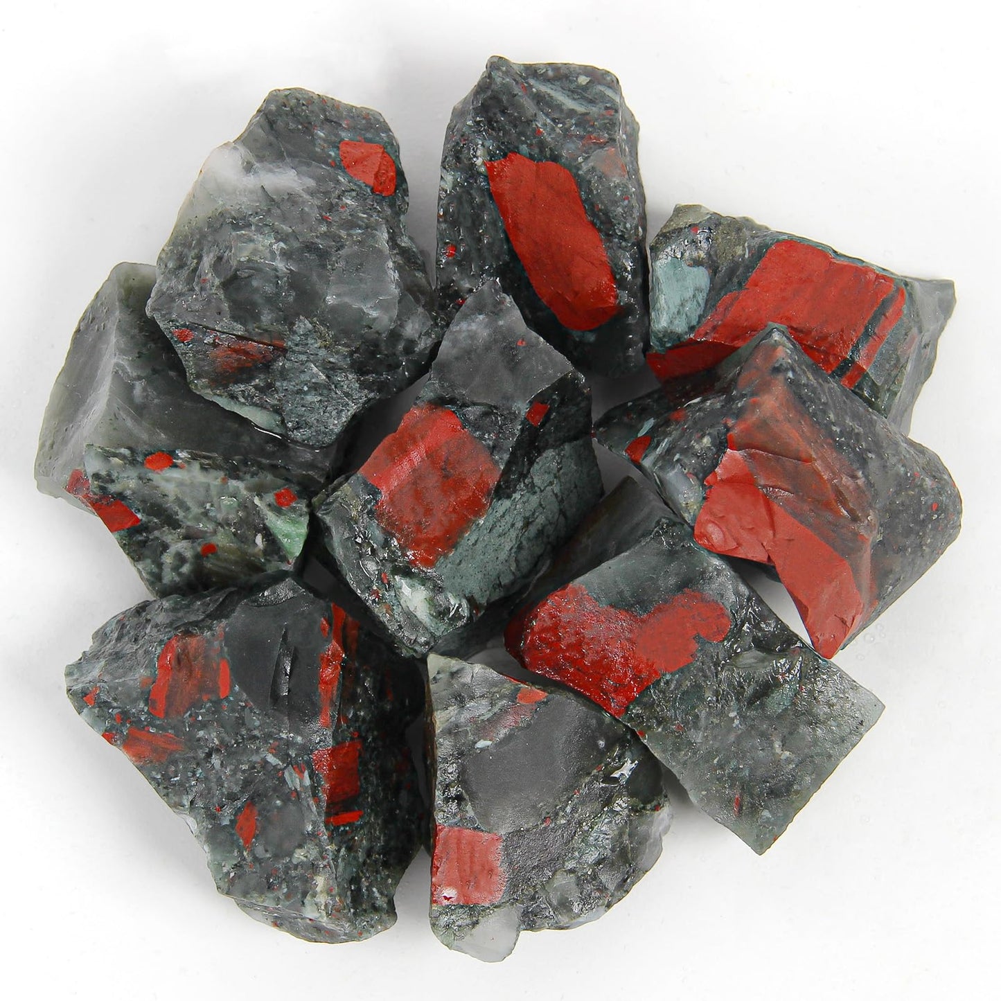 1.1lb Bulk Raw Bloodstone Rough Crystal-Natural Blood Stone Raw Stones Crystal for Tumbling, Cabbing, Fountain Rocks, Decoration,Polishing, Wire Wrapping, Wicca & Reiki Crystal Healing