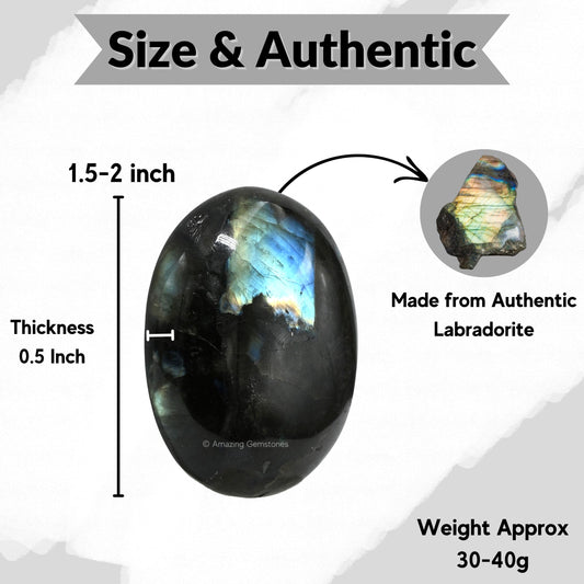 Amazing Gemstone Labradorite Crystals, Healing Stones - Large Palm Stone Crystals Piedra for Good Luck, Balanced Positive Energy, Meditation - Unique Stocking Stuffers, Birthday Gifts for Women, Men