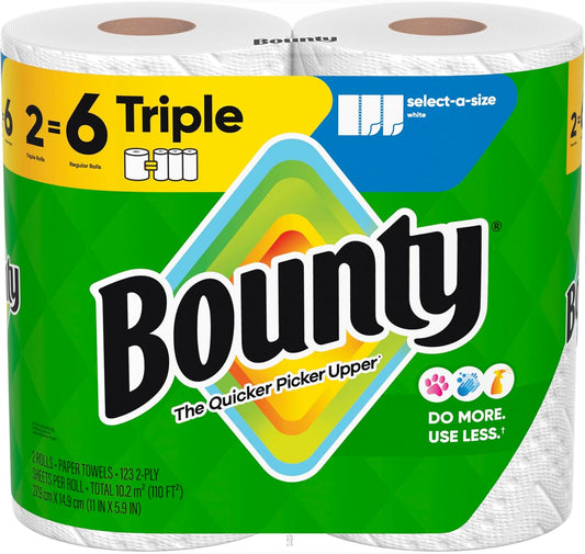 Bounty Select-A-Size Paper Towels - White, 2 Triple Rolls (Equivalent to 6 Regular Rolls)