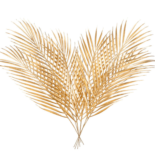 19” Large Gold Palm Leaves Palm Fronds Tropical Leaves Areca Palm Branches Artificial Palm Leaves with Stem Golden Palm Tree Leaves Faux Palm Leaves for Floral Arrangement Fake Gold Leaves 6Pcs