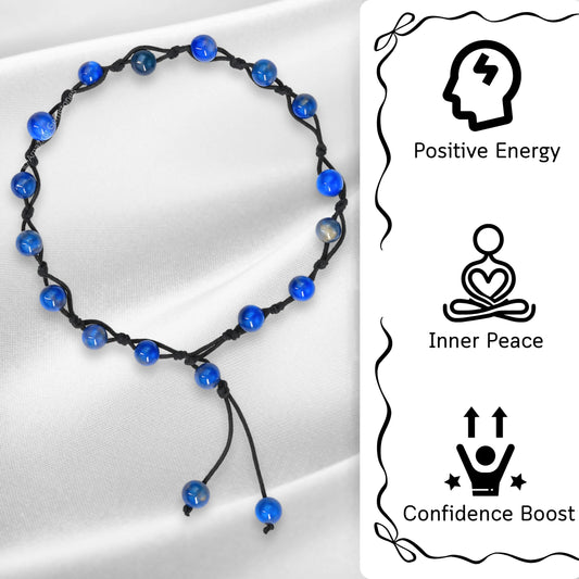 Amazing Gemstone Lapis Lazuli Anklet Ankle Bracelets for Women - Waterproof Beaded Healing Crystal Anklets, Plus Size Chakra Gemstone Bead Anklet (Stretchy Adjustable - Hand Knotted)